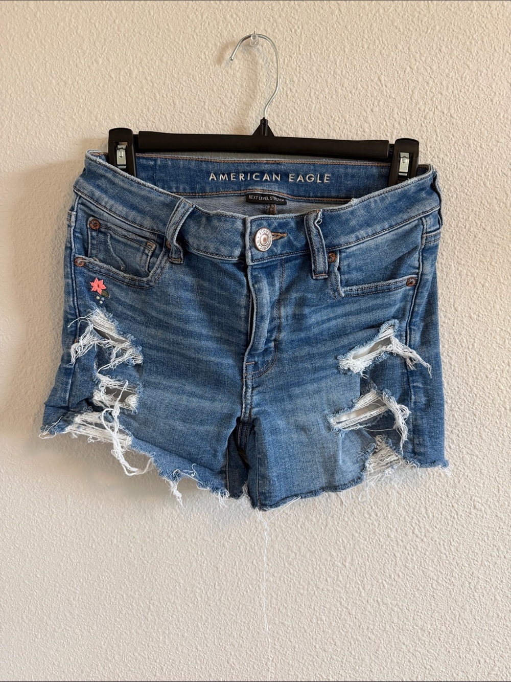 American Eagle Outfitters Blue Distressed Denim Cutoff Shorts with Frayed Hem